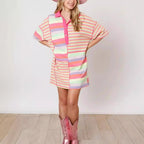 Rainbow Colorblock Shirt Dress For Women