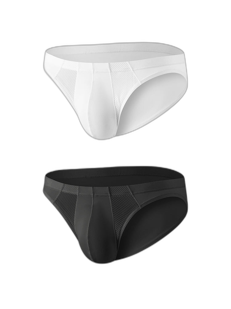 2 Pack Men's Sheer Mesh Low-Rise Sexy Ice Silk Briefs