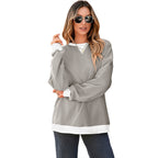 Color Contrast Patchwork Round Neck Pullover Long Sleeve Sweater Women