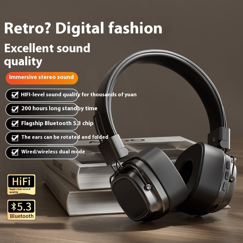 Premium Retro Wireless Bluetooth 5.3 Headphones - Over-Ear Bass Boost Headset with 200H Battery