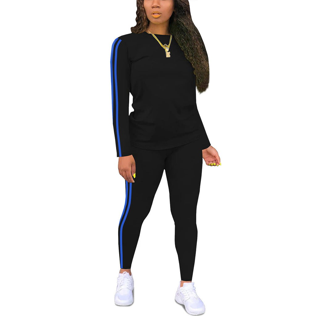 Women's Round-neck Long-sleeve Top And Pants Two-piece Set
