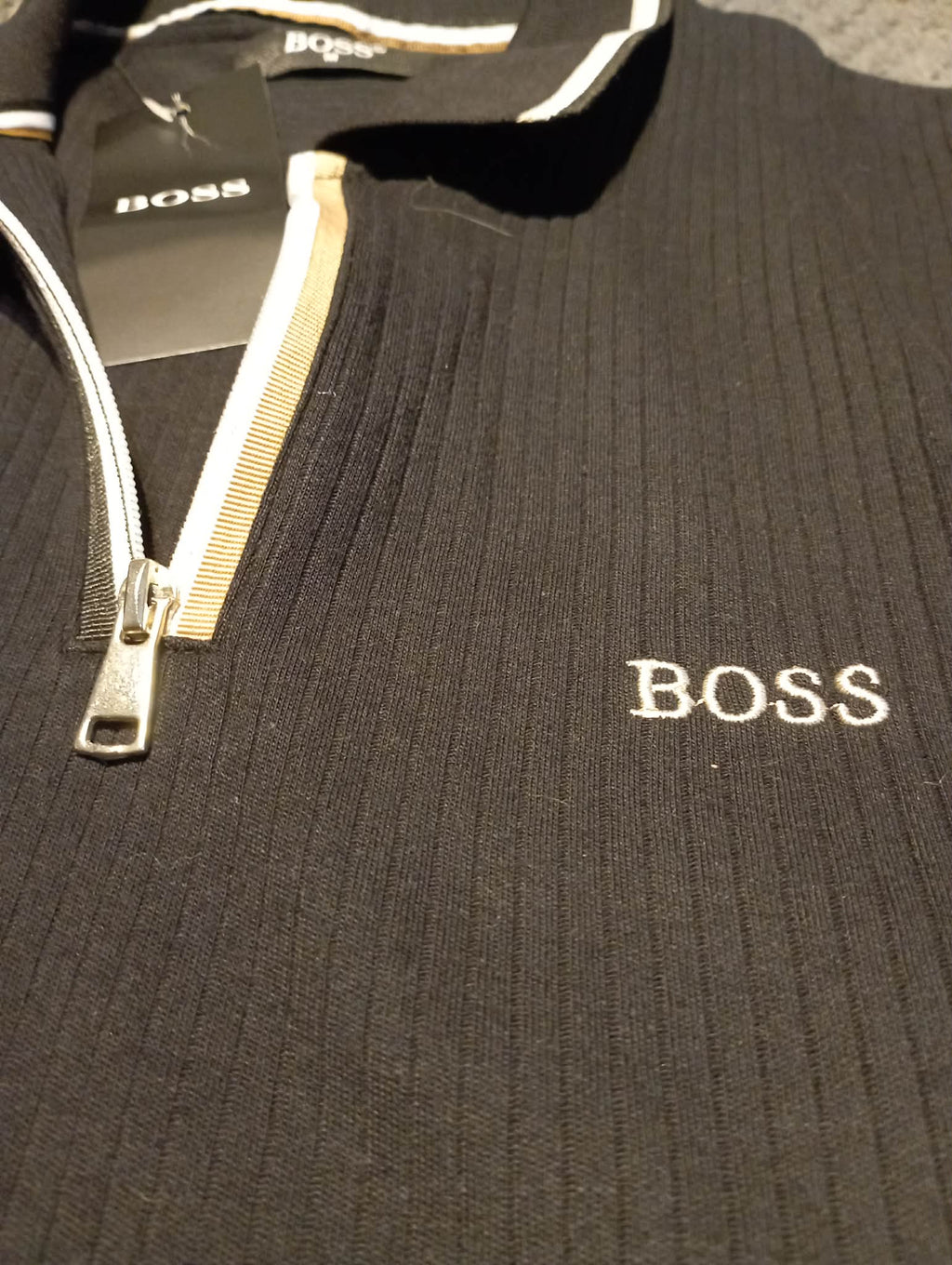NEW with tag - MENS BOSS black zip Polo Shirt