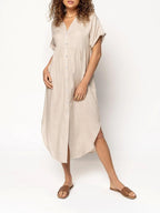 Loose Temperament Casual Solid Color Buttons Mid-length Dress