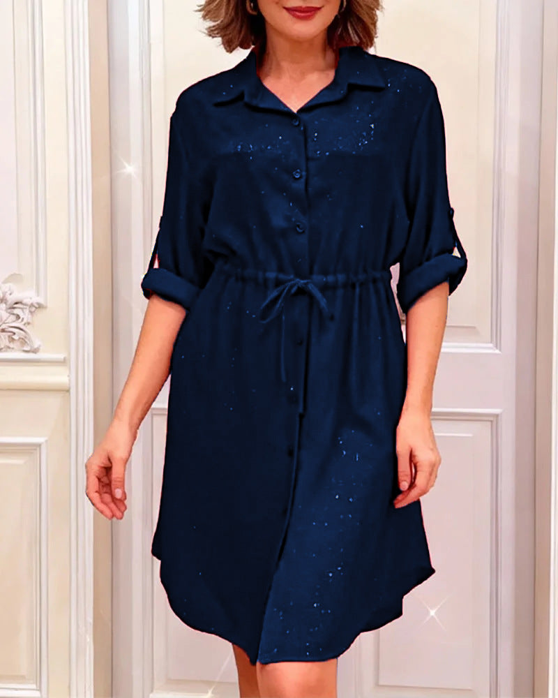Elegant Dusting Commuter Single-Breasted Multi-Button Solid Color Dress