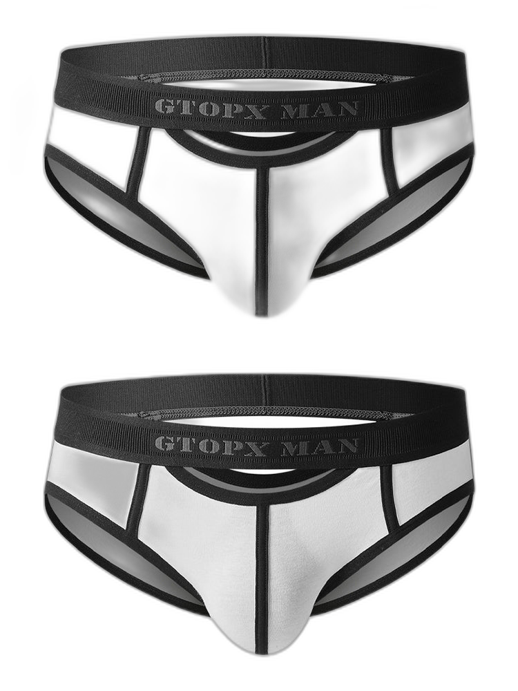 Men’s Spliced Lines U Convex Pouch Cotton Briefs