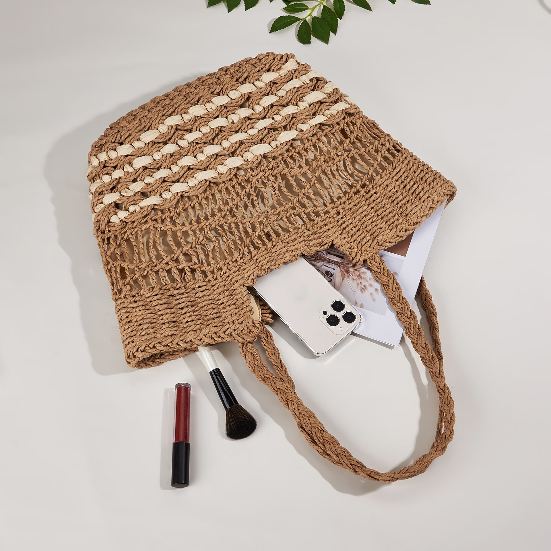 Hollow Pattern Straw Handbag Beach Shoulder Woven Bag