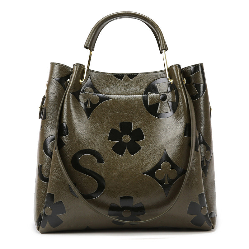 Fashionable And Simple Embossed Ladies Large-capacity Handbag