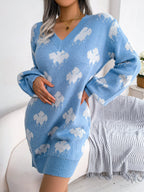 Women's Color-Blocked Cloud Lantern Sleeve Knitted Slip Dress
