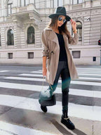 Fashion Suit Collar Drawstring Mid-length Trench Coat