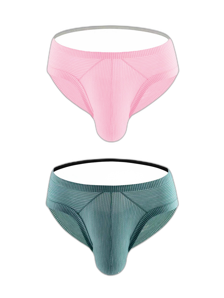 2 Pack Men's Low Rise Back Hollow 3D U-convex Large Pouch T-Back Briefs