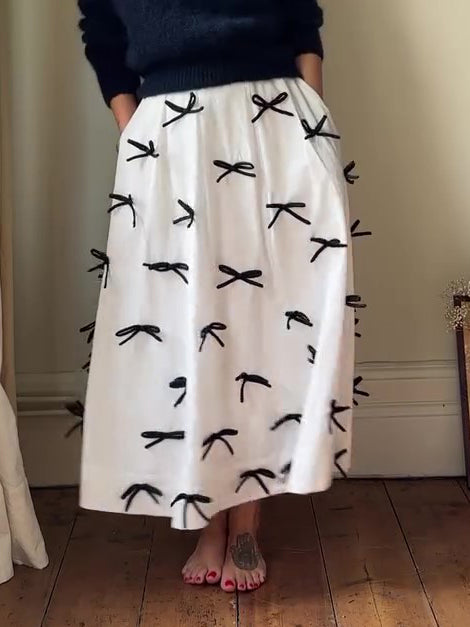 Elegant Bow Midi Skirt - High Waist Bodycon Skirt for Women