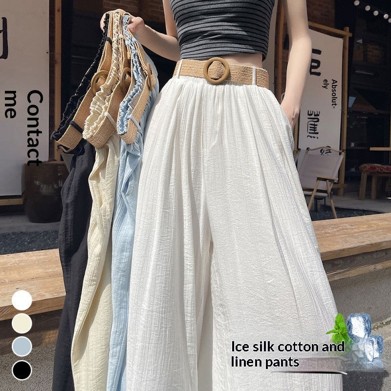 Linen Thin Casual Floor-length Pants For Women With Belt