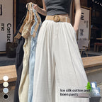 Linen Thin Casual Floor-length Pants For Women With Belt