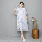 Women's Fashionable Chinese-style Retro Dress With Frog Buttons And Stand Collar