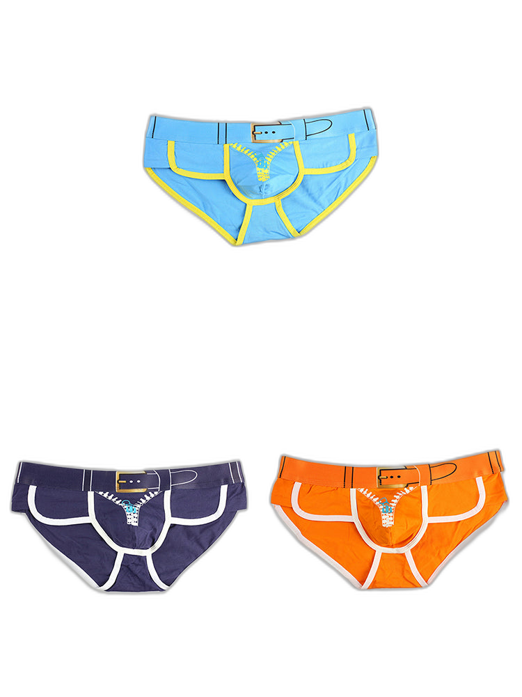 Zipper Belt Printed Cotton Pouch Briefs