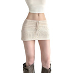 Niche, Pure And Gentle Style Cropped Low-rise Lace-up Skirt