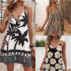 Strapless Printed V-neck Dress Women's Clothing