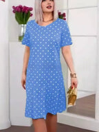 Women's Crew-Neck Short-Sleeve Button-Up Dress