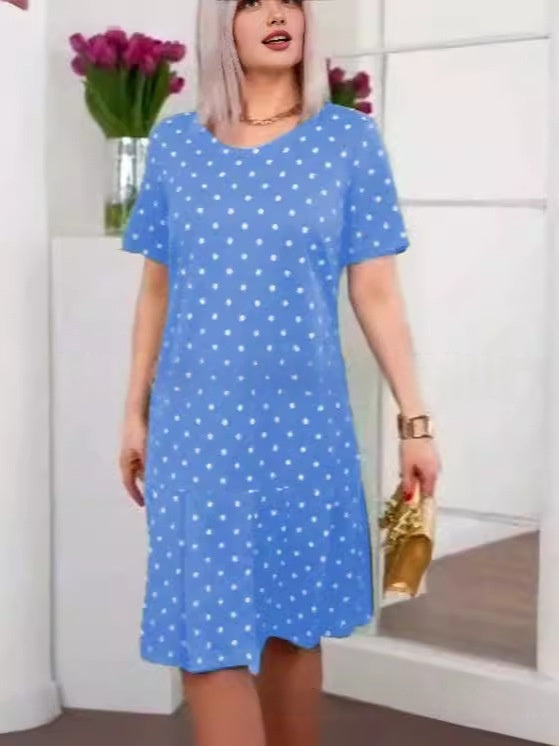 Women's Crew-Neck Short-Sleeve Button-Up Dress