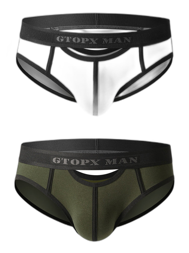 Men’s Spliced Lines U Convex Pouch Cotton Briefs