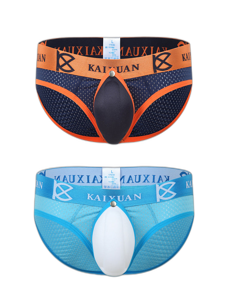 2 Pack Men's Sexy Mesh Front Opening Sponge Coaster Briefs