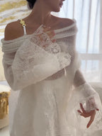White Lace Off-Shoulder Oversized Top