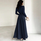 Elegant Long Sleeve Waist Cinching A Line Dress