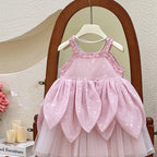 Girl's Summer Flower Strap Dress Children's Super Fairy Petal French High-end Birthday Princess