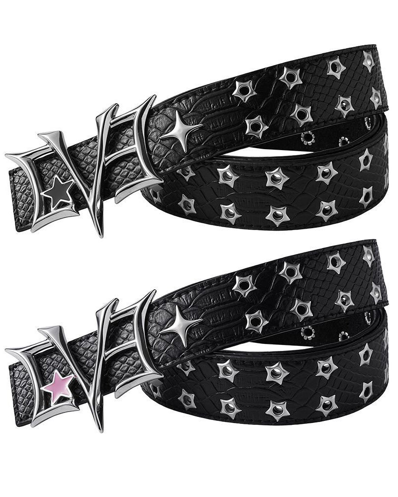 Retro Star Stud PU Leather Belt