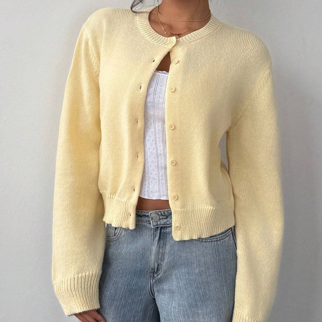Chic Long Sleeved Knitted Cardigan Fashion Slim Solid Color Short Sweater For Women Clothing
