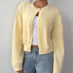 Chic Long Sleeved Knitted Cardigan Fashion Slim Solid Color Short Sweater For Women Clothing