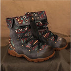 Ethnic Style Large Size Short Boots Women's Fashion Retro Side Zipper Round Head Autumn And Winter Fashion Nude Boots