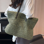 Summer Woven Shoulder Bag Ins Fashion Large Capacity Handbags With Zipper Women's Beach Bags