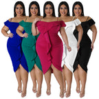 Solid-color Dress Halter-neck Midi Skirt