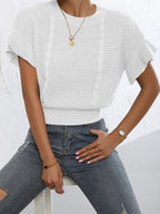 Twisted String Ruffled Short Sleeves Round Neck Knitted Pullover Knitted Sweater