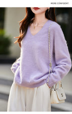 V-neck Cashmere Knit Women's Loose-fit Sweater