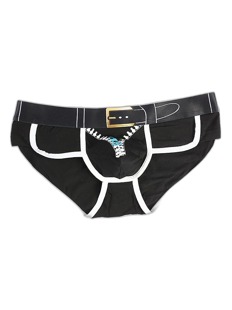 Zipper Belt Printed Cotton Pouch Briefs
