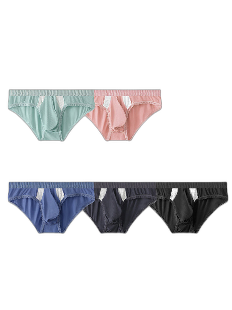 3 Pack Men's Low-Rise Ice Silk High-Stretch U-Convex Large Pouch Briefs