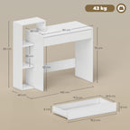 HOMCOM Desk with Storage, Computer Desk with 3 Open Shelves and Drawer, Workstation, Computer Table, White