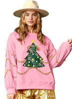 Women's Casual Loose-Fit Christmas Tree Sequin Long-Sleeve Hoodie