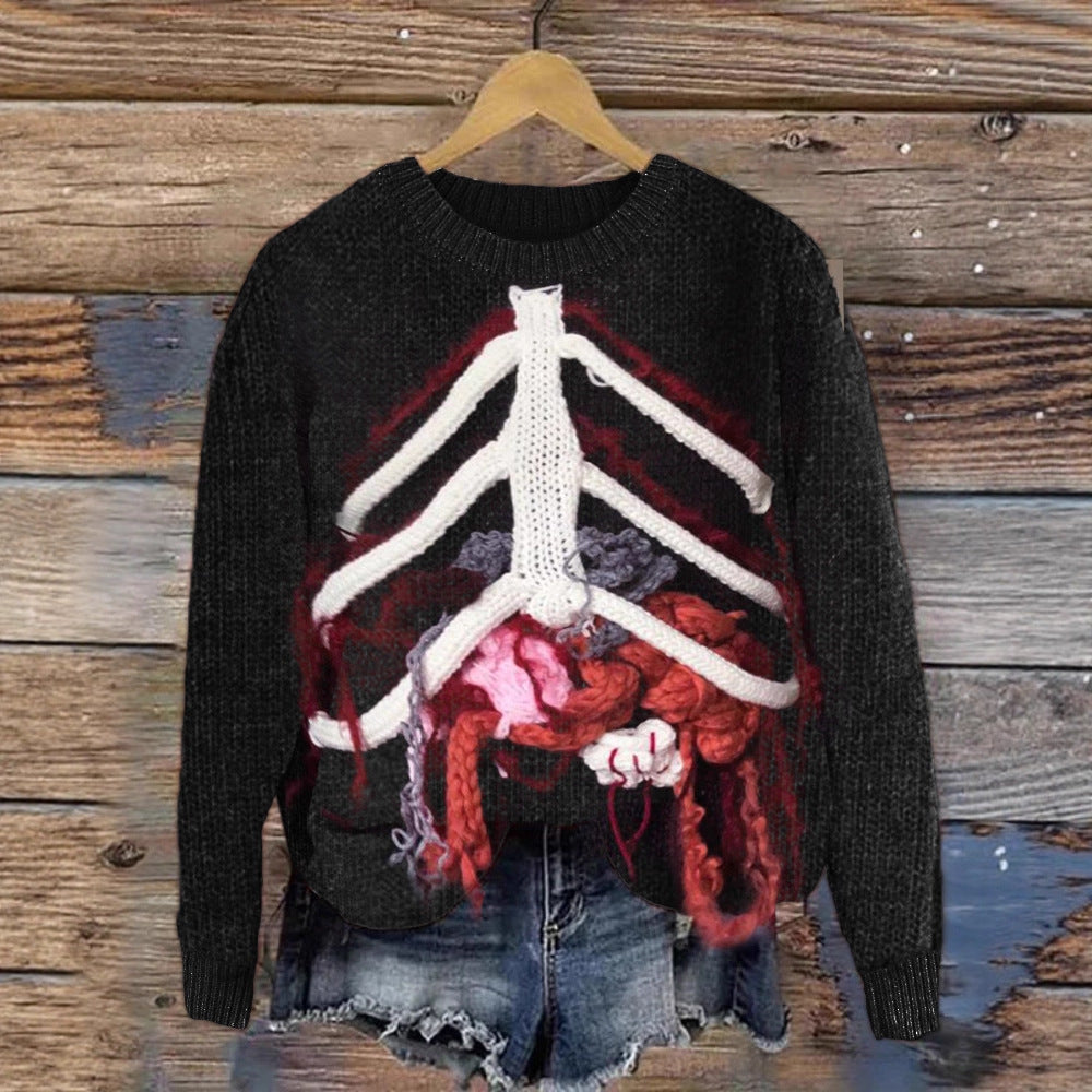 Digital-print Rabbit Amidst A Floral Meadowartistic Outfit Warm Chunky-knit Crewneck Hoodie