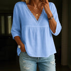 V-neck Pullover Multi-color Women's Blouse