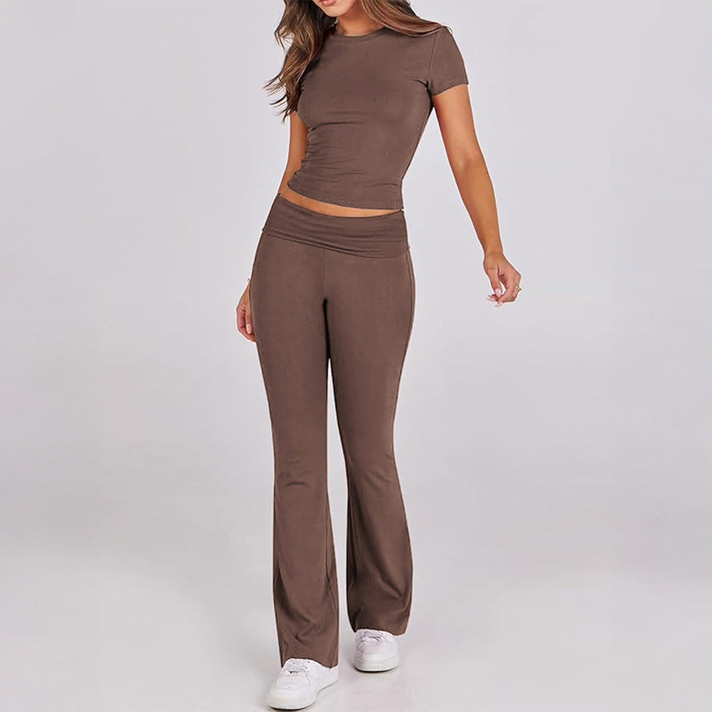 European And American-style Sporty Short-sleeve T-shirt And Long Pants Two-piece Women's Outfit