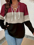 Color-blocked Oversized Hoodie With Half-zip And Drawstring