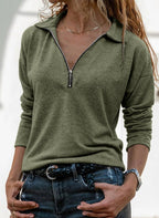 Fabric Lapel Zipper Casual Long Sleeve Women