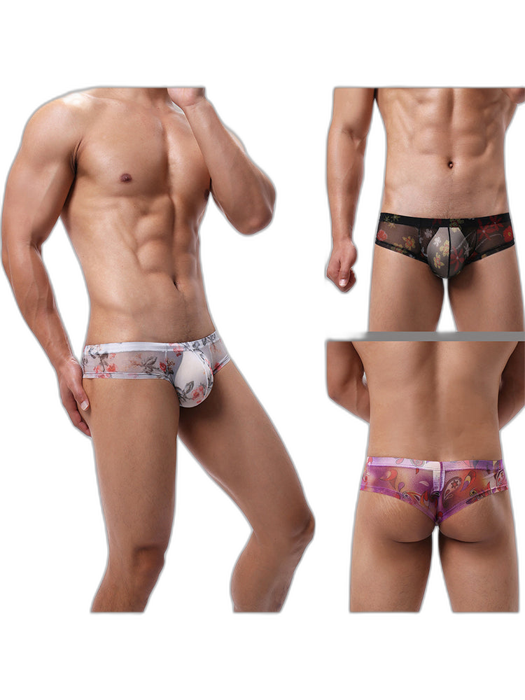 4-pack Men's Lace Print Sheer Mesh Bohemian Boxer Briefs