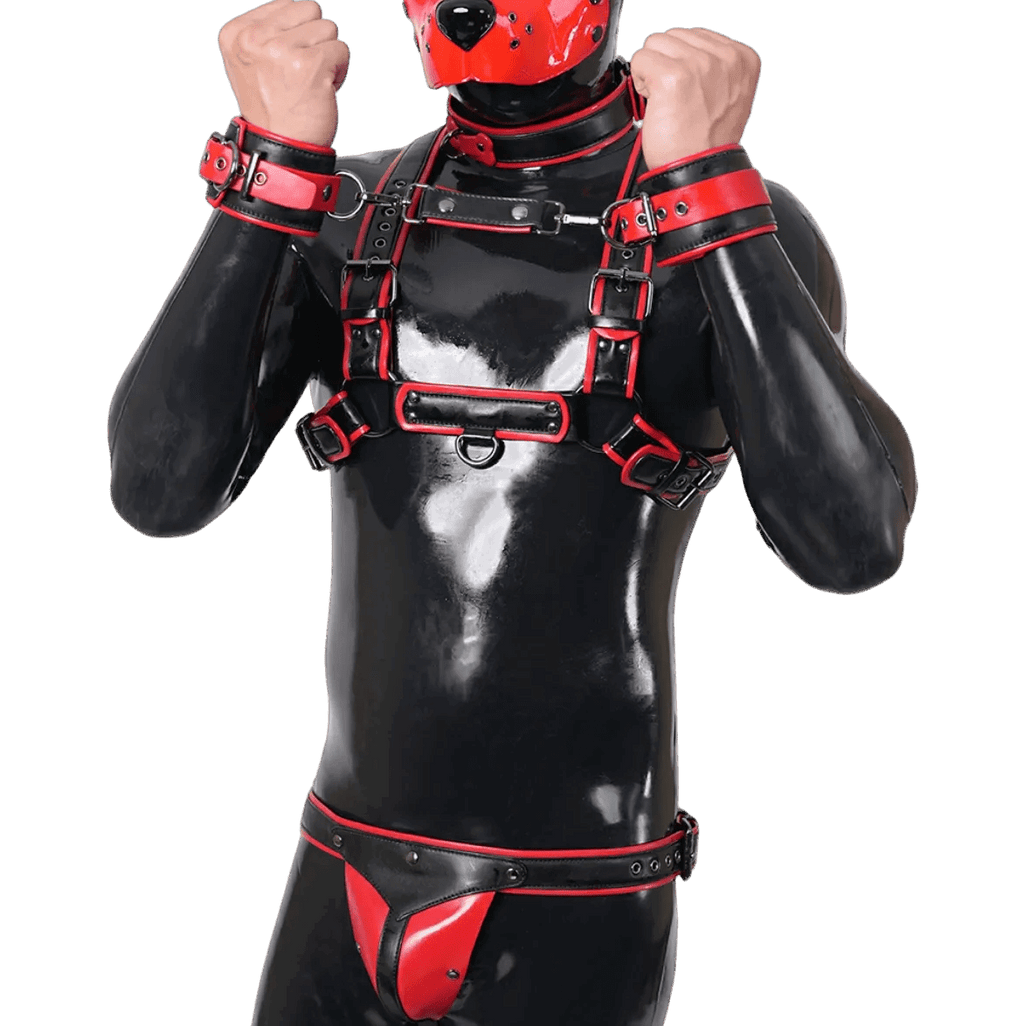 Furrjoi Harness, Cuff, Collar, Lead Underwear Bundle Red