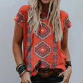 Women's Retro Floral-print Short-sleeve Top