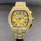 Hip Hop Men's Full Diamond Multi-function Chronograph Luminous Tonneau Quartz Watch