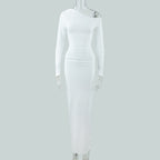 Women's OffshoulderLong-sleeve Figurehugging Pleated Maxi Dress